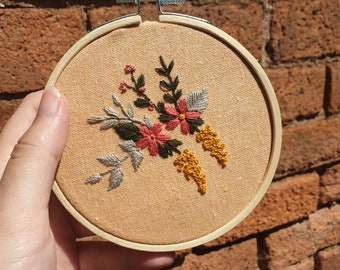 Mustard Floral Embroidery Hoop Art 4 Inches