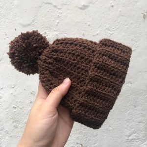 Crochet Neutral Brown Bobble Hat for Baby, Unisex Beanie image 6