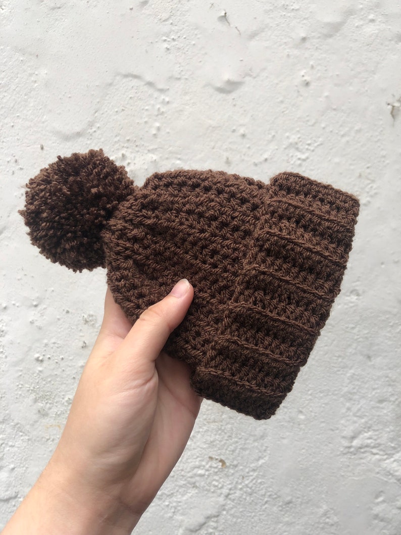 Crochet Neutral Brown Bobble Hat for Baby, Unisex Beanie image 6