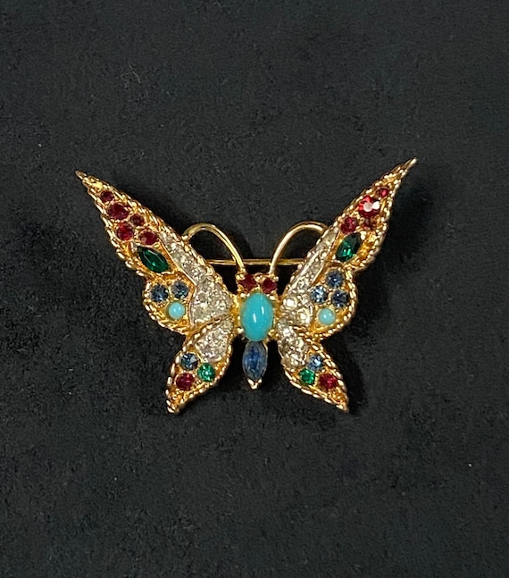 Vtg Jomaz Mazer Butterfly Pin Brooch Multi-color R