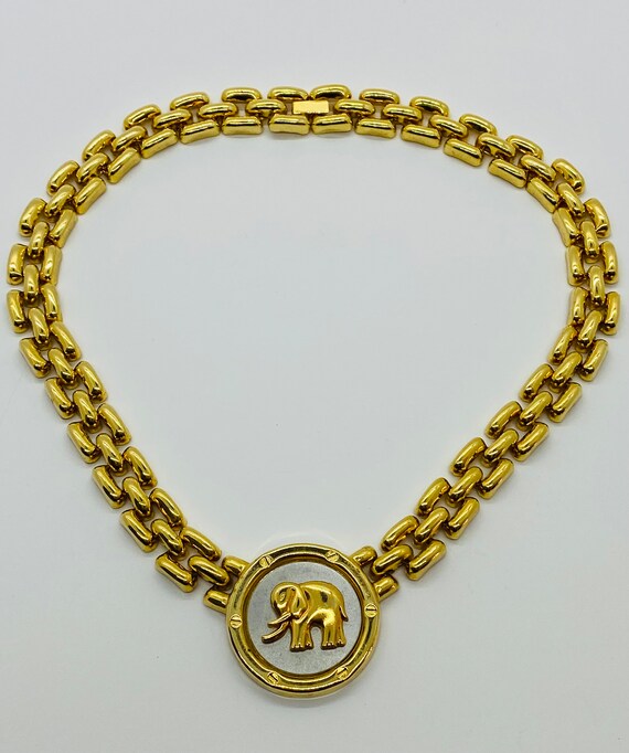 Vintage 1980s 90s Elephant Chain Gold Silver Neck… - image 3