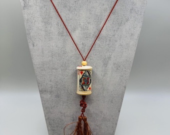 Vintage Carved Bone Snuff Box Necklace: Chinese Gambling Charms