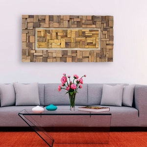 Living Room Wooden Artwork: Large Wall Sculpture, Handcrafted Wall Art