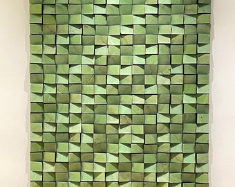 Grüne Holzwandkunst, grünes Kunstwerk, hölzernes Mosaik, 3D-Wandkunst grün, Wandskulptur für Wohnzimmer