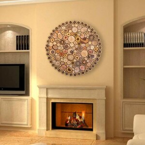 Recycled Wood Slice Wall Art: Farmhouse Decor, Rustic Mosaic