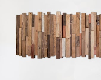 Neutral Wood Wall Sculpture, Wooden Slat Headboard, Minimalist Organic Modern Panel