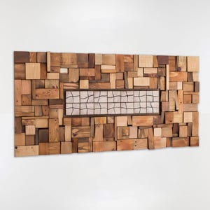 Houten wanddecoratie eiken kleur: 24 x 48, kunst aan de muur voor natuurlijk interieur
