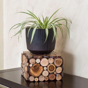 Rustic Wood Slice Plant Pedestal: Handmade Cottage Decor