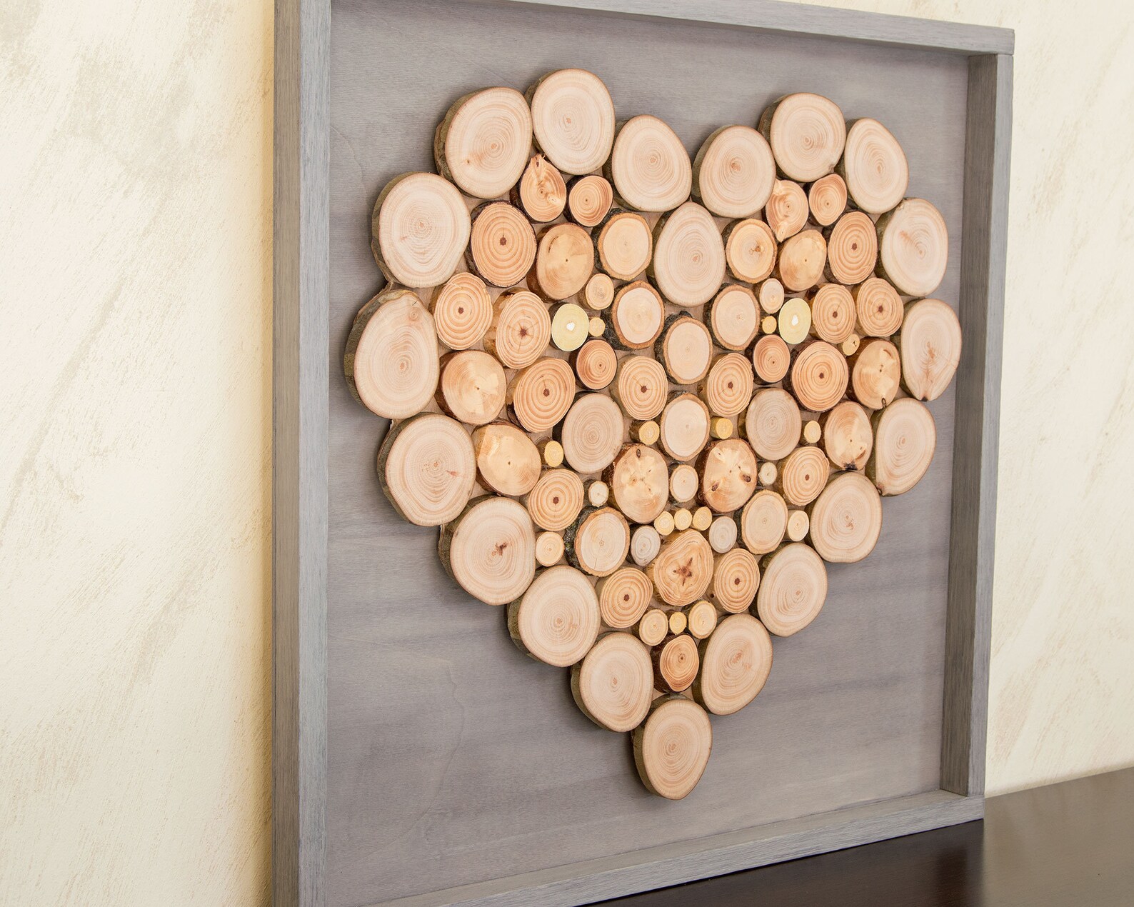 Wood heart wall decor Wooden heart romantic gift Wood sliced Etsy