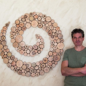 Wooden Spiral Wall Sculpture: Rustic Farmhouse Art, Handmade in Spain