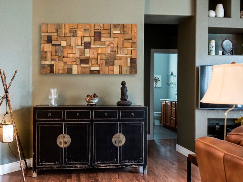 Photo inspiration: Visual Reference: Textured Reclaimed Wood Wall Art For Memorable Bedroom Interior
