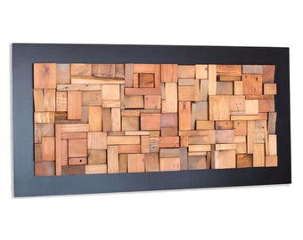Reclaimed Wood Wall Art - Modern Rustic Decor (24x48) - Organic 3D Pine Mosaic