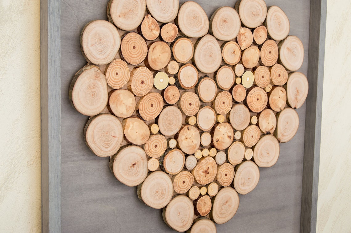 Wood heart wall decor Wood sliced heart Wall art heart Etsy