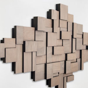 Wood Diamond Wall Sculpture: Modern Living Room Art, Warm Gray
