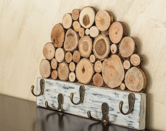 Rustic white key holder, Key Organizer Wood, Reclaimed wood key holder, Key Organizer Wall, Coat Rack Hooks