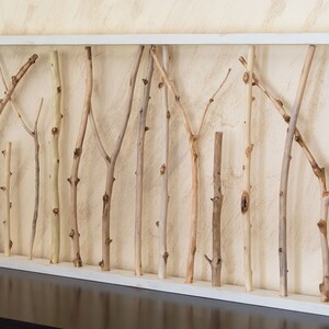 Tree branches wall art for rustic cottage decor, Wall art framed with white branches, Wall hanging personalized