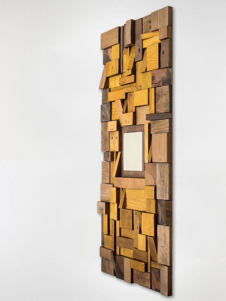 Wooden Mosaic Wall Art Modern Wood Wall Decor Sculpture Wall Etsy
