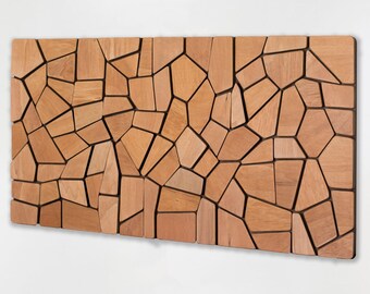 Houten mozaïekkunst aan de muur - moderne kunstwerken voor woonkamer - statement stuk hedendaagse beeldende kunst
