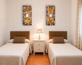 Wood Block Mosaic for Bedroom, Textured Wall Sculpture, Wooden Artwork Exclusive Design