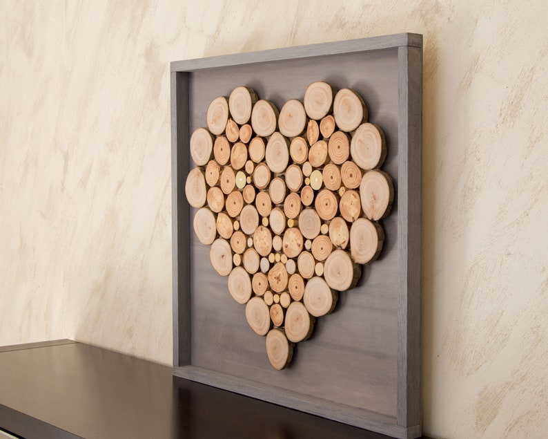 Wood heart wall decor Wood sliced heart Wall art heart Etsy