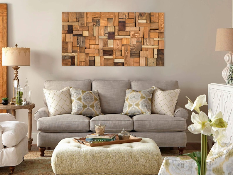 Gallery Detail: Textured Reclaimed Wood Wall Art For Memorable Bedroom Interior