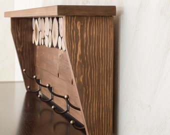 Rustic Wal Mount Coat Rack With Wood Slice Detail Bronze Hooks