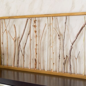 Tree branch wall art for rustic living room, Twig wall decor framed, Wall sculpture for rustic home decor