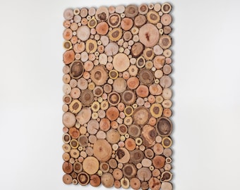 Personalized Wooden Sculpture for Contemporary Living Room | Wood Slice Wall Art, Sustainable Japandi Decor