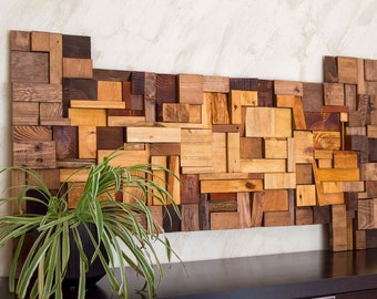 Large wooden artwork, Wall Decor Living Room, Reclaimed Wood Headboard, Sculpture Wood Wall Art, 3D wall art