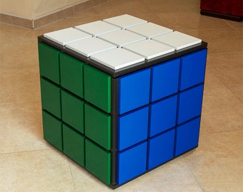 Handmade wood side table inspired by the Rubik's Cube, retro 80s geek decoration, side table geek, funky decor, retro gift side table