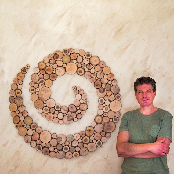Handcrafted Wooden Spiral Wall Art | Rustic Farmhouse Art | Natural Wood Slices | Sustainably Crafted