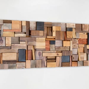Large Wood Wall Art: Geometric Sculpture, Living Room Decor (48.8x18.11&quot;)