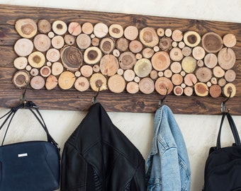 Rustic coat rack, Large wood coat rack, Coat Rack with hooks, Wooden Coat Hanger, Wall mounted coat rack,