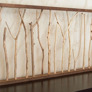 White branches decor framed, Tree branch for wall decor, Small twig branches for rustic living room, Farmhouse wall decor