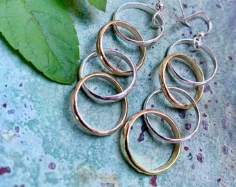 Cascading Hoop Earrings - Sterling Silver & Gold Fill - Handmade Jewelry