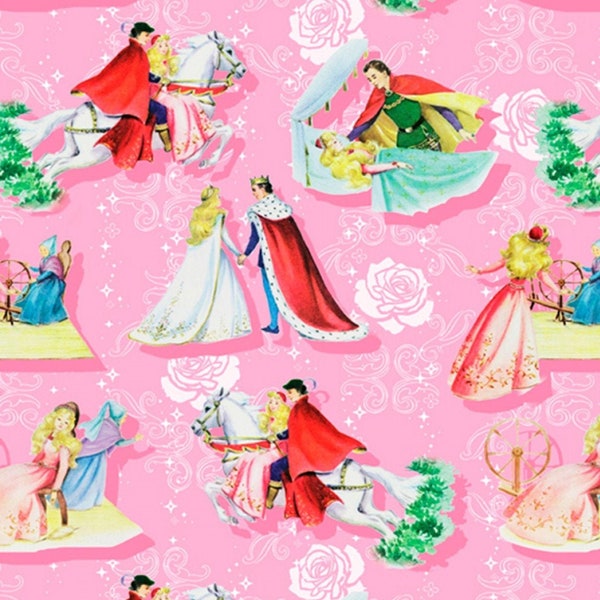 Half Yard  Disney Vintage Storybooks  Happily Ever After  Sleeping Beauty Princess by David Textiles  Digitally Printed Cotton Fabric