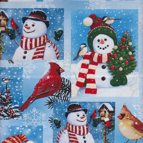 Half Yard  Christmas Snowman Selfies by David Textiles  Christmas Trees Polar Winter Snow Digitally Printed Cotton Fabric