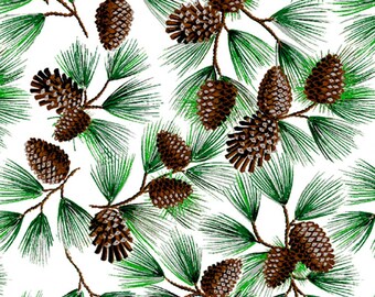 1252 Snowy Pine Branches; Fabric By the Yard; Fat Quarters to Full Yards