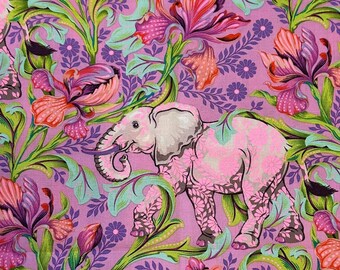 Half Yard - Everglow All Ears in Cosmic by Tula Pink - Jungle Pink Elephants Safari Cotton Fabric by FreeSpirit