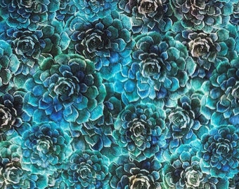 Half Yard  Blossom by Quilting Treasures  Dark Teal Succulents Floral Blender Spring Summer Night Garden Cotton Fabric