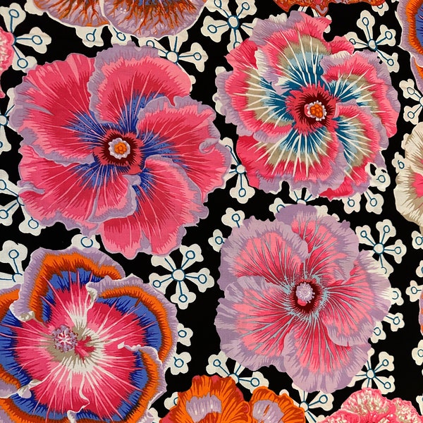 Half Yard  Philip Jacobs Floating Hibiscus PJ122 in Contrast by Freespirit   Floral Cotton Fabric Kaffe Fassett August 2023
