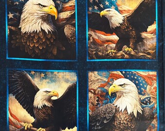 NEW! Panel - 1776 by Quilting Treasures USA Eagle Blocks Patches on Navy America Patriotic Quilts of Valor 250 Anniversary Fabric 36"x44"