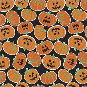 Boolicious Pumpkin Bites van Maude Asbury FreeSpirit Vintage Retro Vibe Halloween-pompoenen op zwarte katoenen stof FREESHIP90