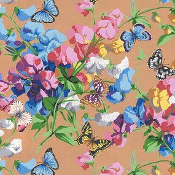 NEW! Half Yard - Cottage Garden Sweetpeas & Butterflies in Multi by Snow Leopard Designs Philip Jacobs Floral Cotton Fabric by FreeSpirit
