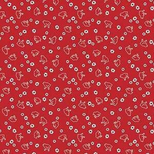 Half Yard - Calico by Lori Holt Chicks on Schoolhouse Red - Riley Blake - Reproduction Feedsack Red 1930s Chickens Calico Cotton Fabric