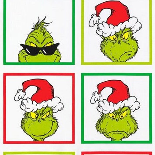 Panel - How the Grinch Stole Christmas Blocks by Robert Kaufman - Grinchmas Dr Seuss Character Kids Holiday Cotton Fabric 24"x44"