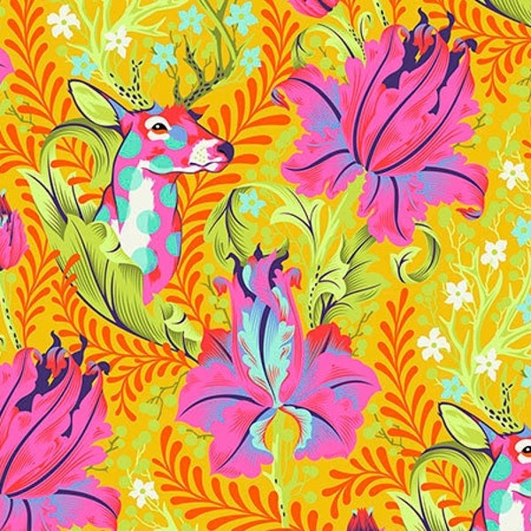 Half Yard  Tiny Beasts  Deer John in Glow by Tula Pink  Wild Animals Flowers Cotton Fabric by FreeSpirit