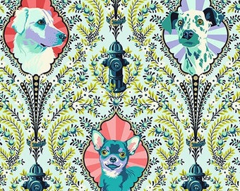 IN STOCK! NEW! Half Yard - Besties Puppy Dog Eyes in Bluebell by Tula Pink Pets Dogs Cotton Fabric with Metallic by FreeSpirit