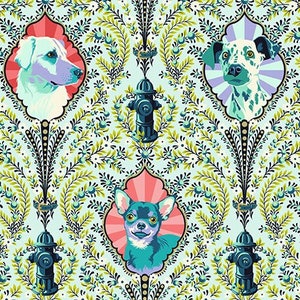 IN STOCK! NEW! Half Yard - Besties Puppy Dog Eyes in Bluebell by Tula Pink Pets Dogs Cotton Fabric with Metallic by FreeSpirit