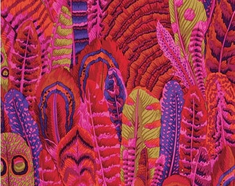 Half Yard - Kaffe Fassett Philip Jacobs Feathers PJ55 in Red - Cotton Fabric by FreeSpirit